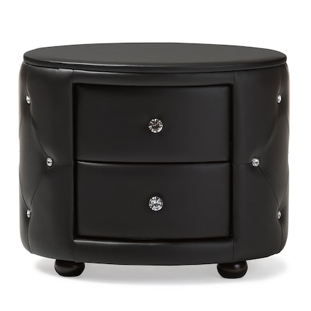 BAXTON STUDIO Davina Hollywood 2-drawer Black Faux Leather Upholstered Nightstand 122-6756